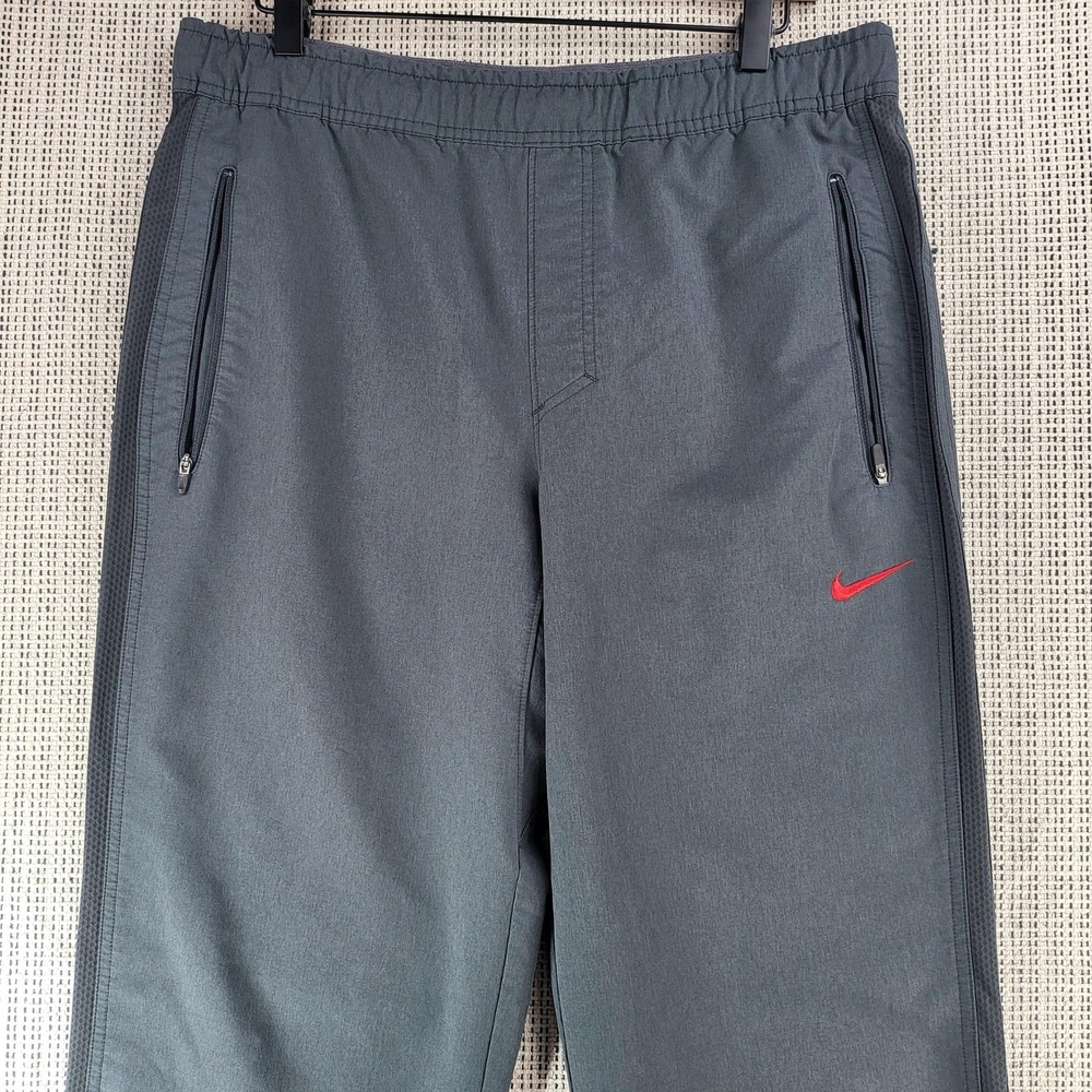 Nike Pants Mens Small Gray Red‎ Swoosh Athletic Tapered Zip Pockets Joggers